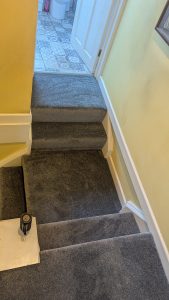 Grey stair carpet top landing - Flooring Llanidloes specialist